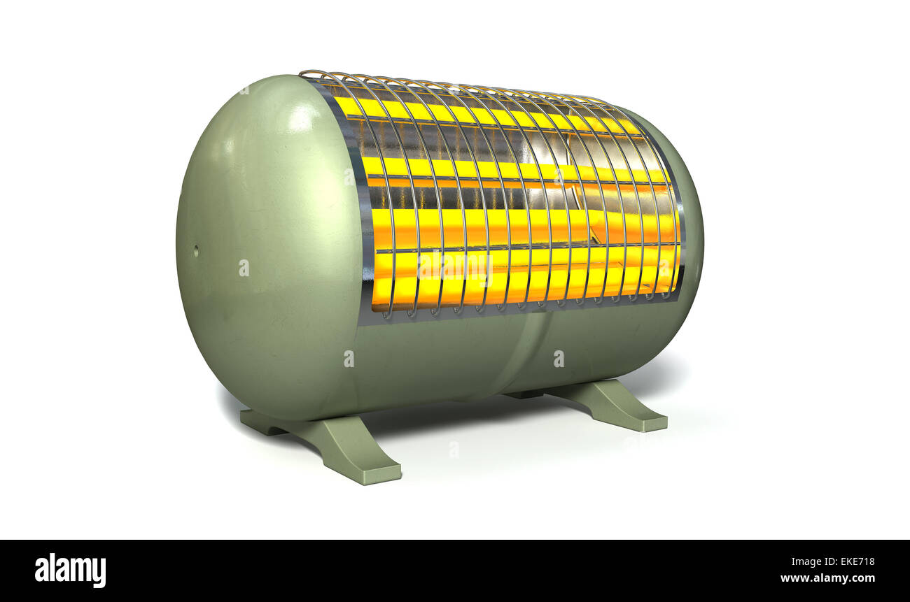 A close up of an electric heater on an isolated white studio background Stock Photo