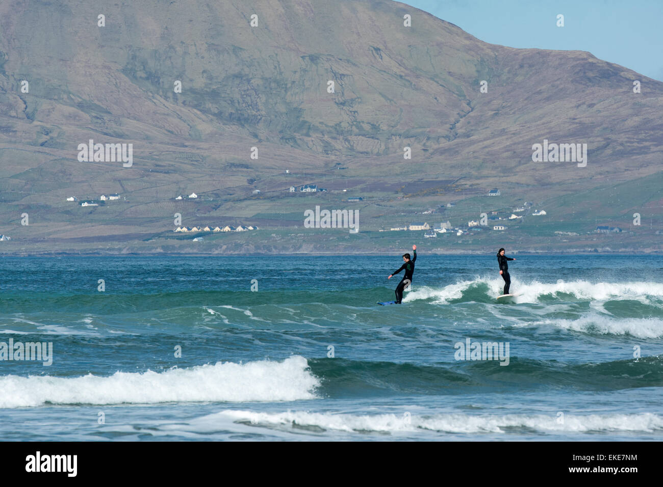Surfing along the Wild Atlantic Way on the West Coast of Ireland Stock Photo