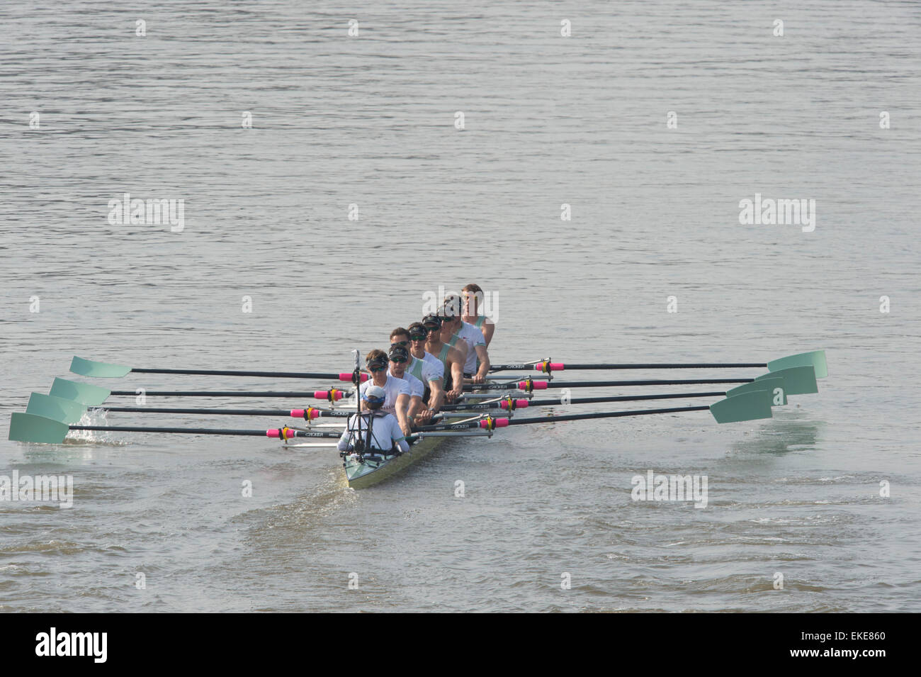 London, UK. 9th April, 2015. Cambridge University Boat Club (CUBC) on a ...
