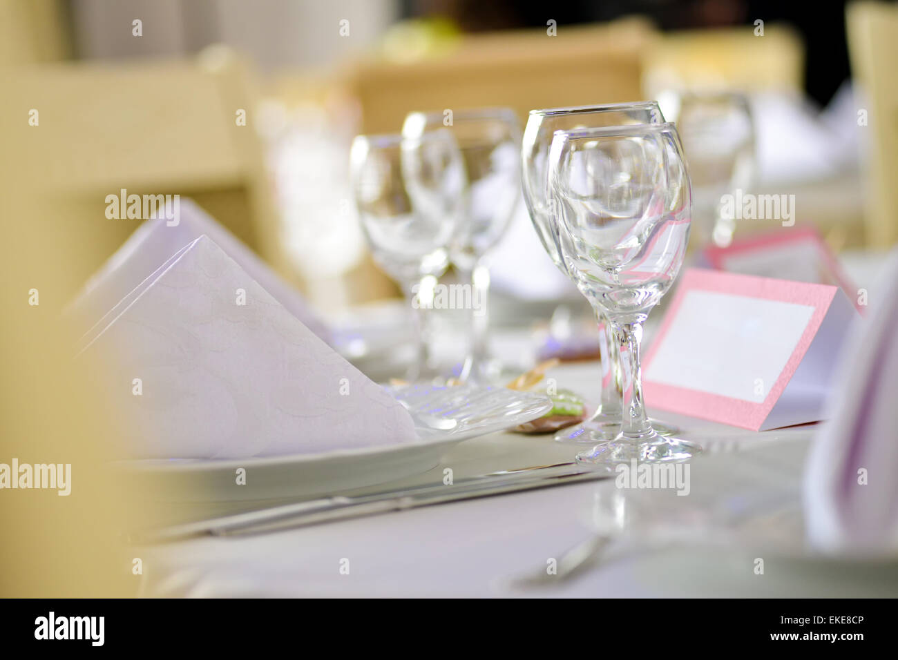 Wedding table detail with plates and glasses Stock Photo Alamy