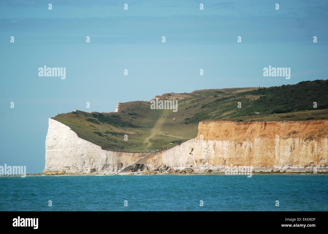 White chalk cliffs at Cuckmere Haven on the East Sussex coast of England, UK. Stock Photo