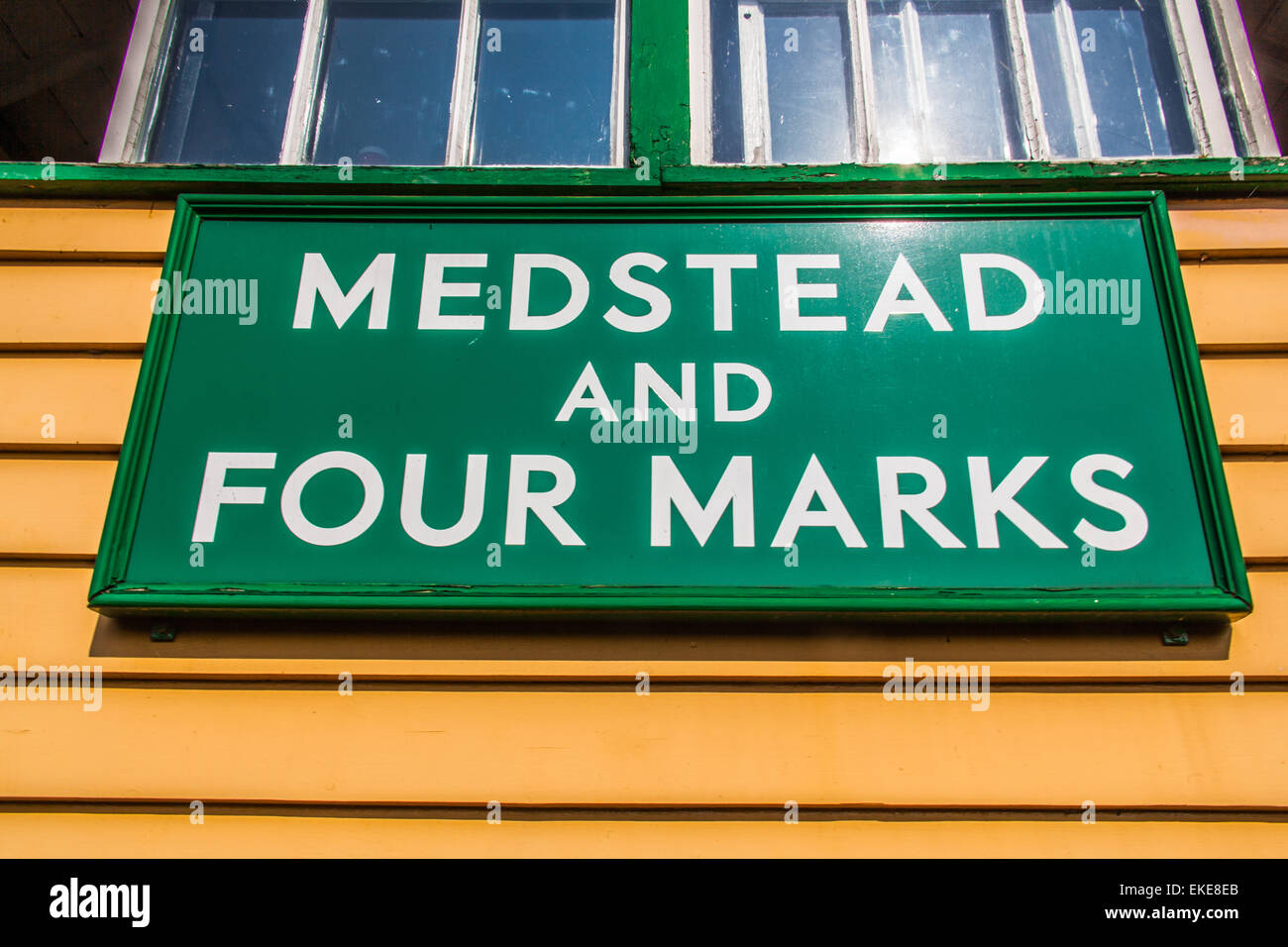 Sign for Medstead and Four Marks station, Hampshire, England, United