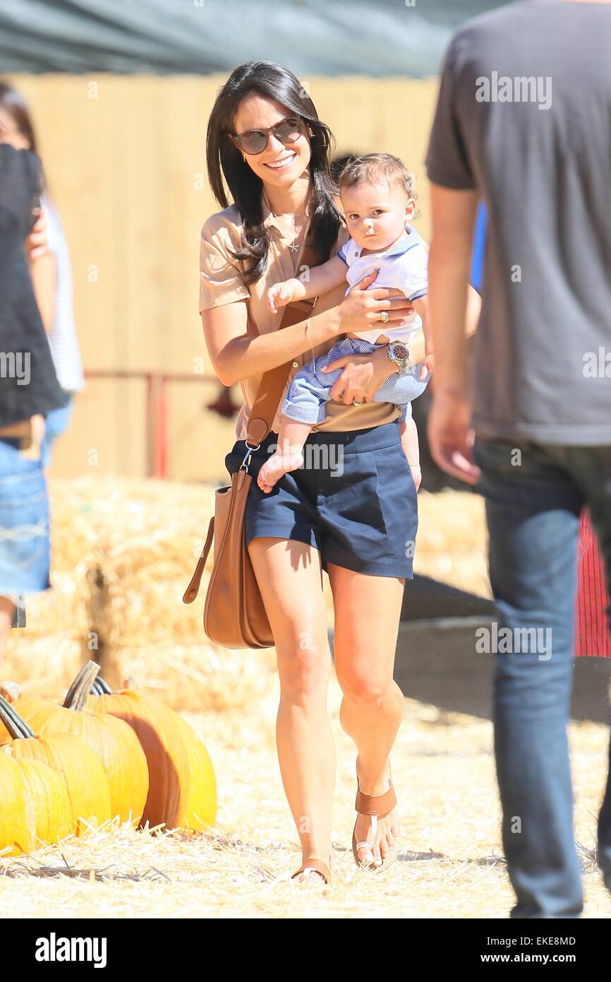 Jordana Brewster takes her son, Julian to Mr. Bones Pumpkin Patch along