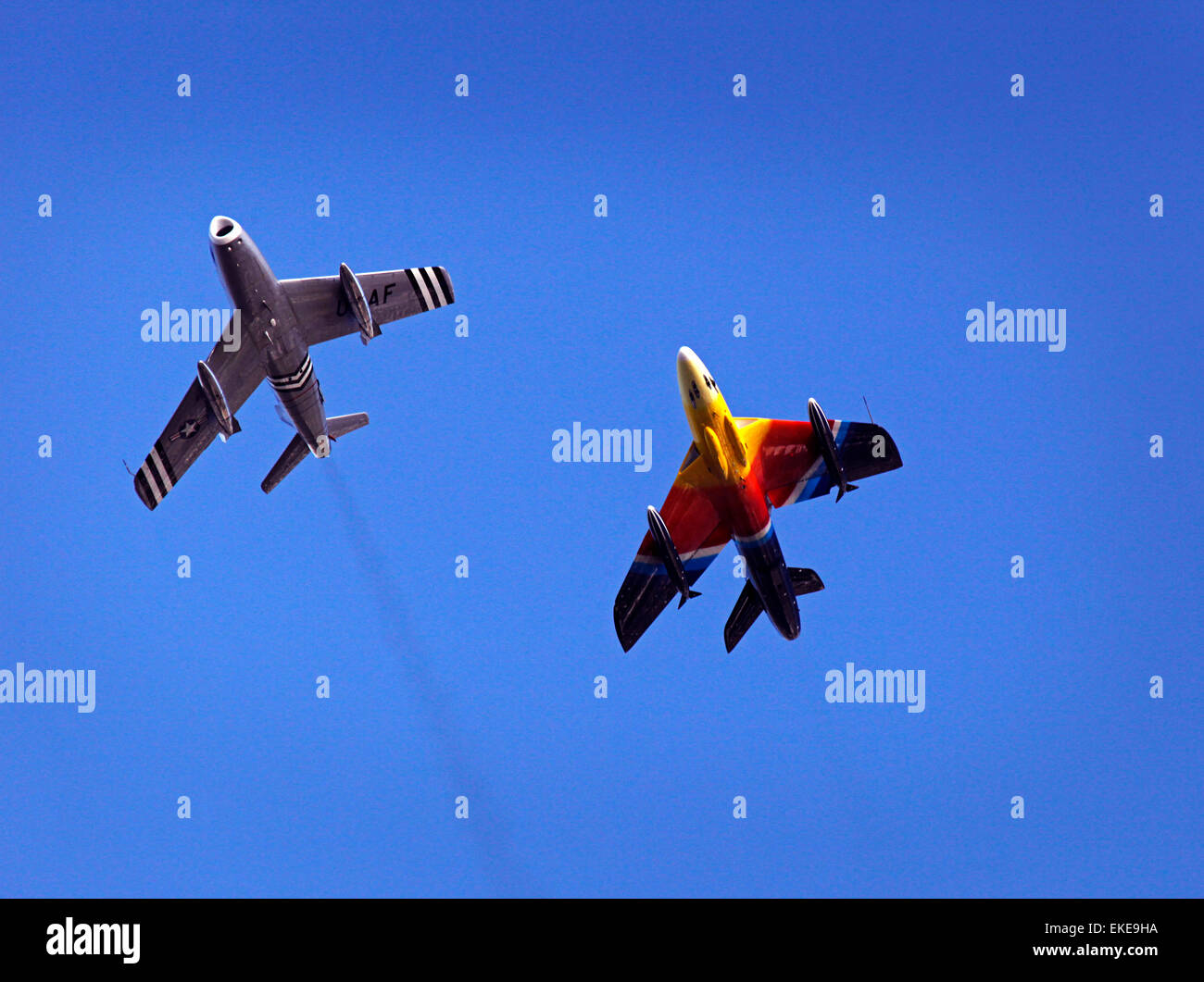 A Hawker Hunter and an F86 Sabre stunt aircraft Stock Photo