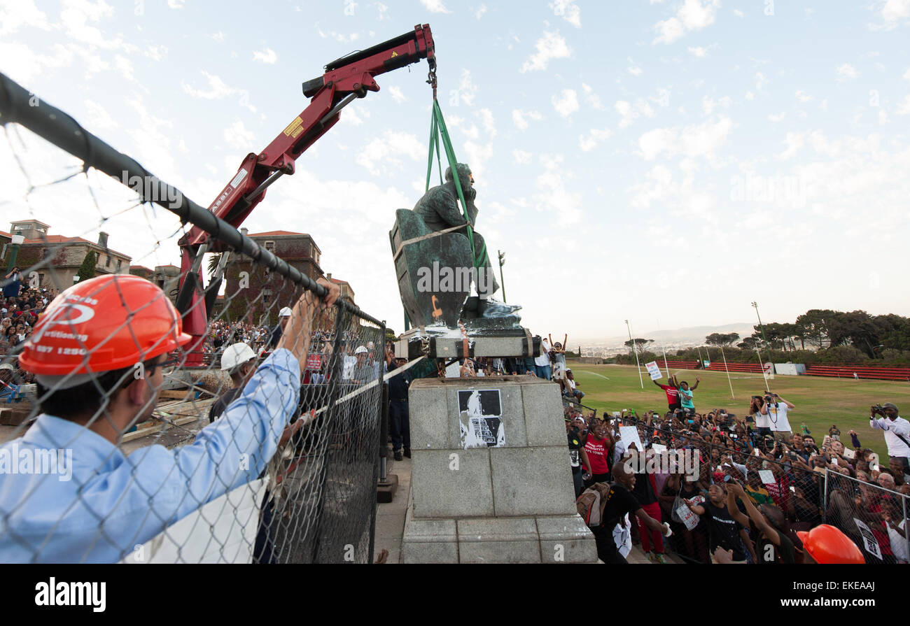 Removal of Cecil John Rhodes statue at the University of Cape Town campus. #FeesMustFall Stock Photo