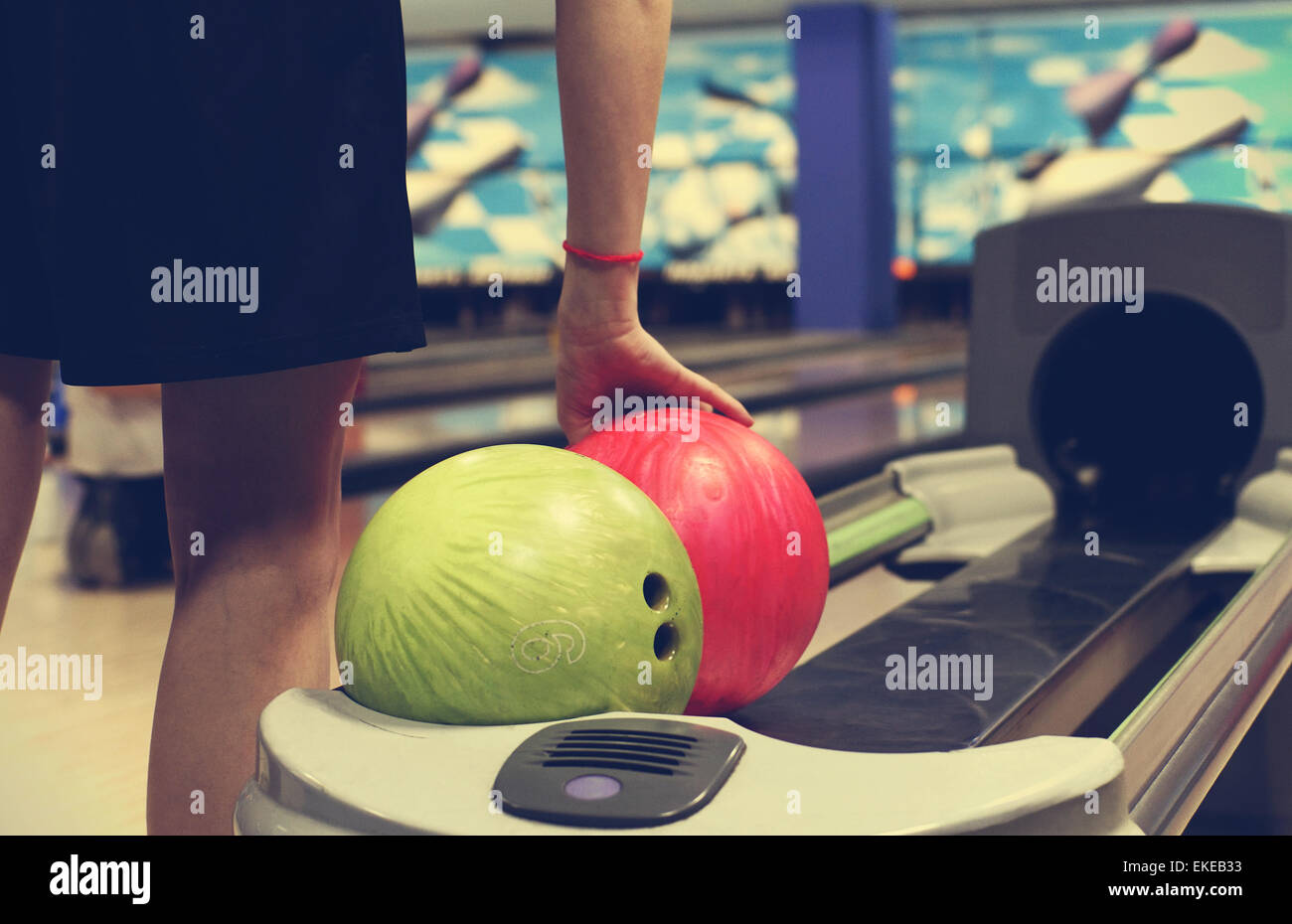 Ball on a stand for bowling balls Stock Photo Alamy