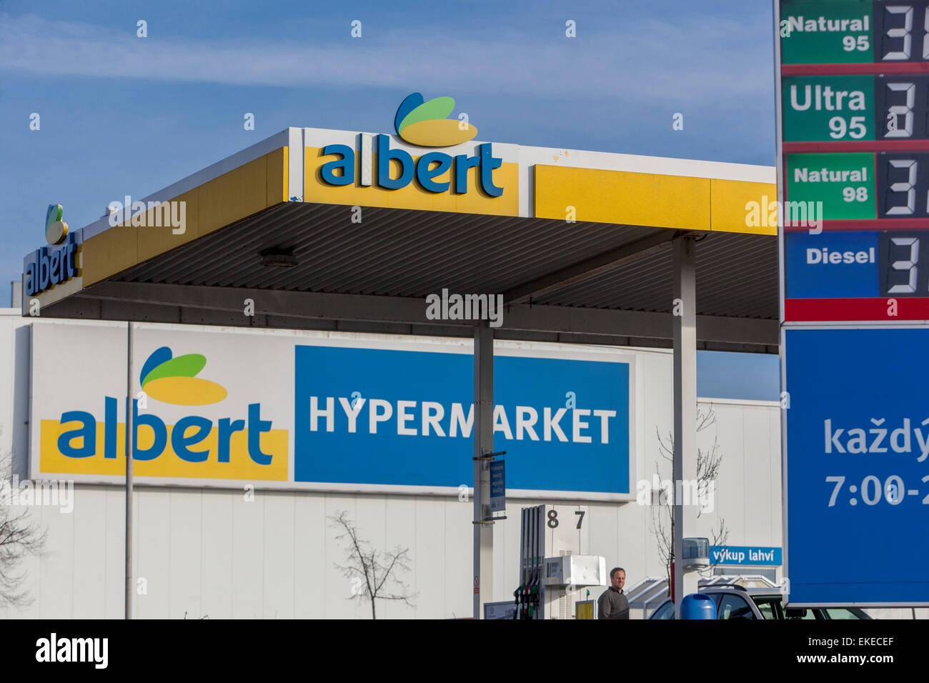 Hypermarket Albert petrol station Albert Czech Republic Stock Photo
