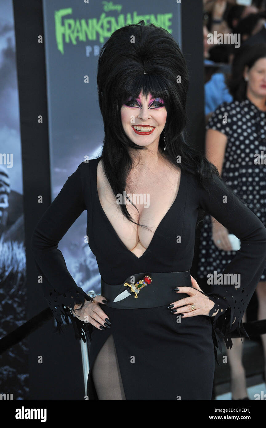 LOS ANGELES, CA - SEPTEMBER 24, 2012: Cassandra Peterson (Elvira) at the premiere of 'Frankenweenie' at the El Capitan Theatre, Hollywood. Stock Photo