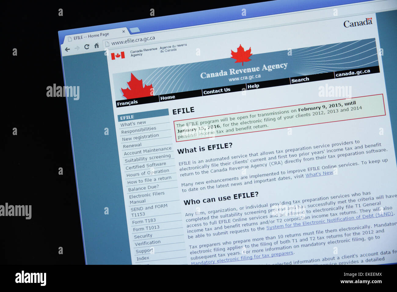 Filing tax Efile Canada Revenue Agency website Stock Photo Alamy