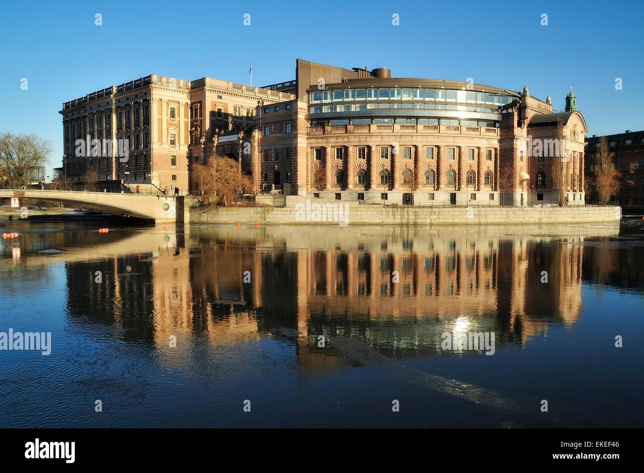 Stockholm illuminated House of Parliament Stock Photo