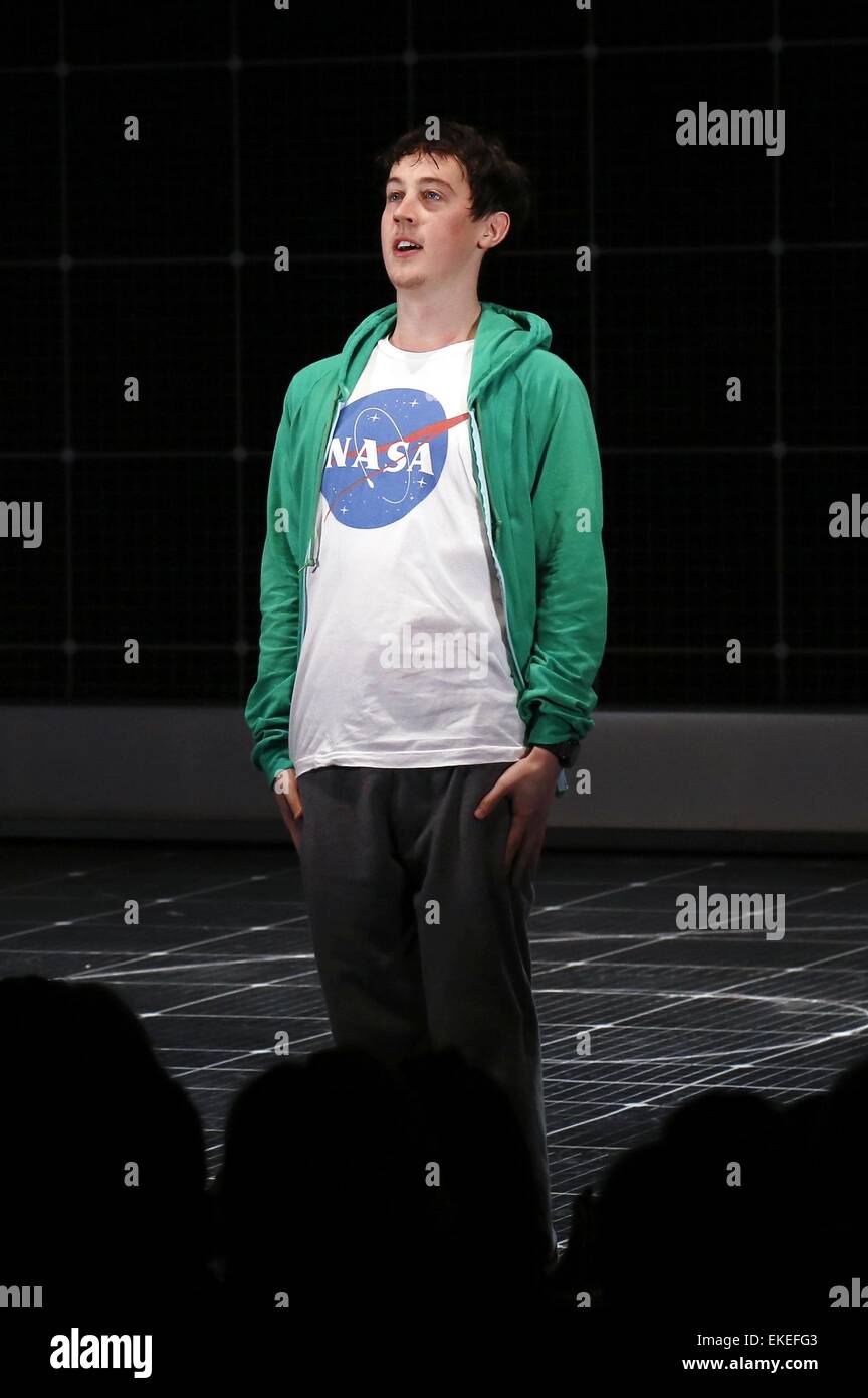 Opening night of The Curious Incident of the Dog in the Night-Time at the Barrymore Theatre - Curtain Call.  Featuring: Alex Sharp Where: New York, New York, United States When: 05 Oct 2014 Stock Photo