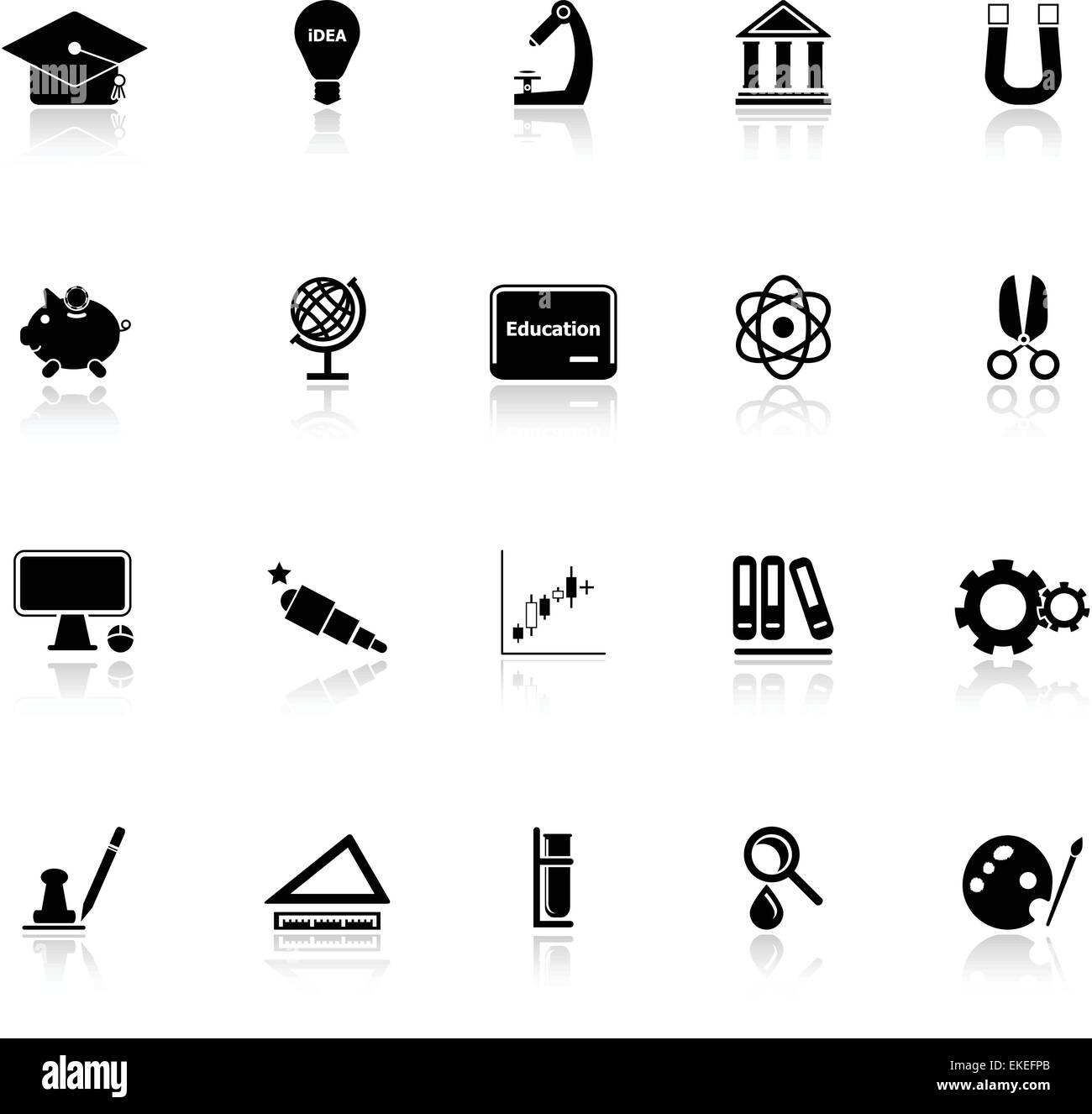Education icons with reflect on white background, stock vector Stock ...