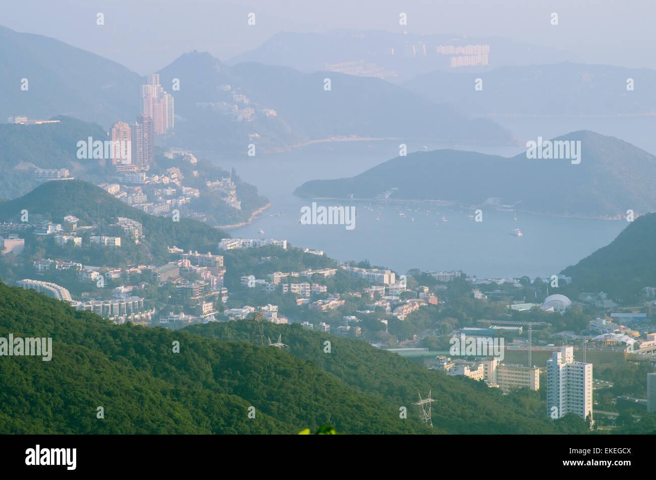 View from the peak of Hong Kong, a modern city. Stock Photo