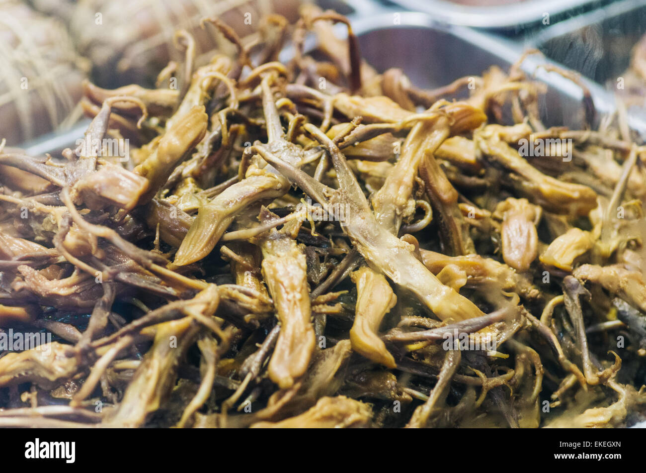 Braised duck tongues as common chinese food as snack. Stock Photo