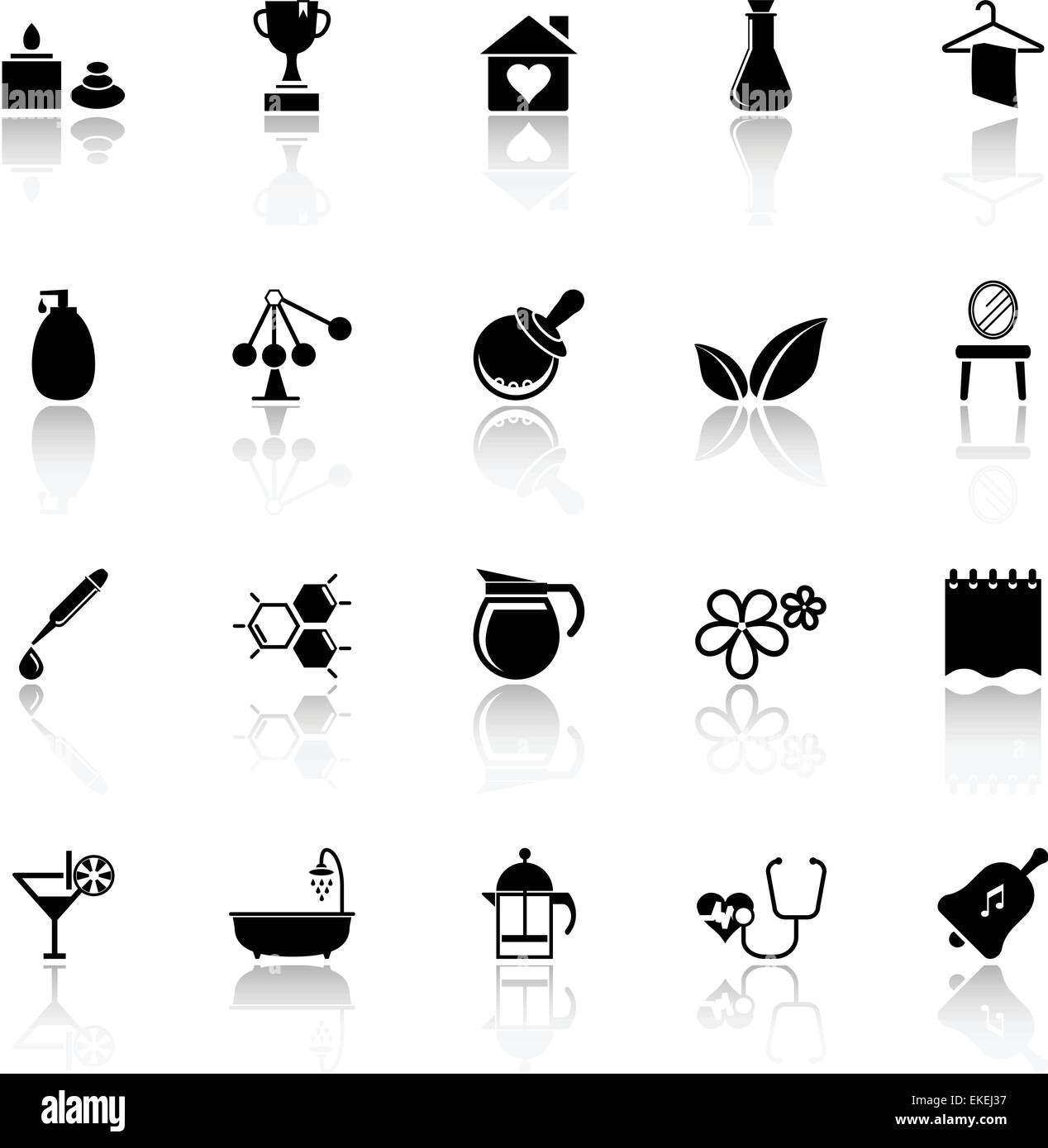 Spa treatment icons with reflect on white background, stock vector ...