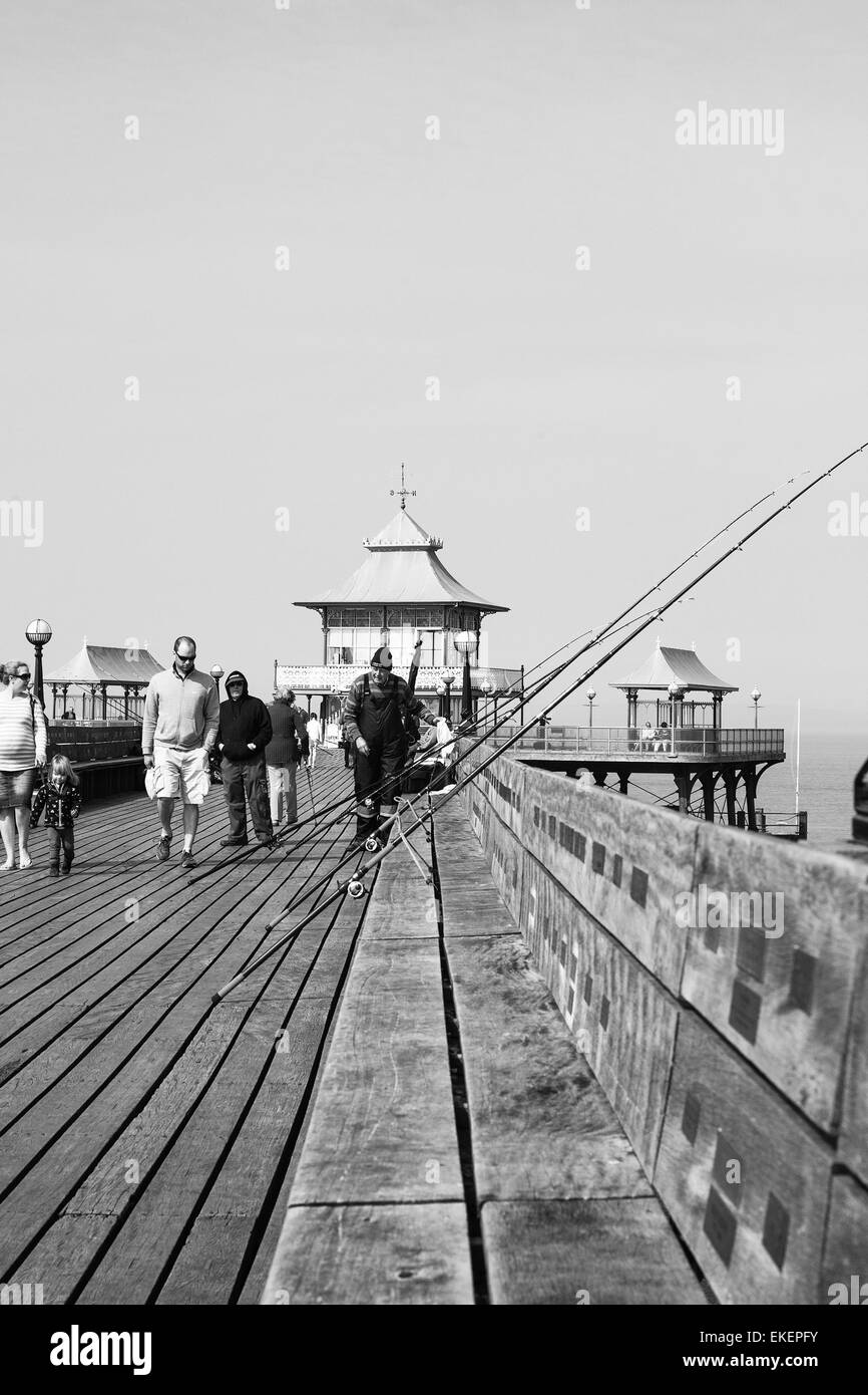 Tourists and Fishermen on Clevedon Pier, Somerset Stock Photo