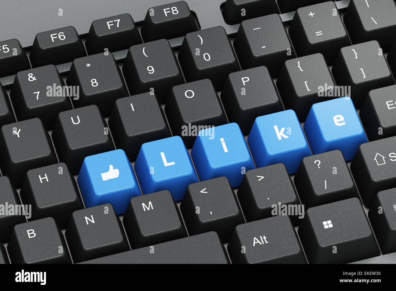 Black keyboard with blue Like buttons Stock Photo - Alamy
