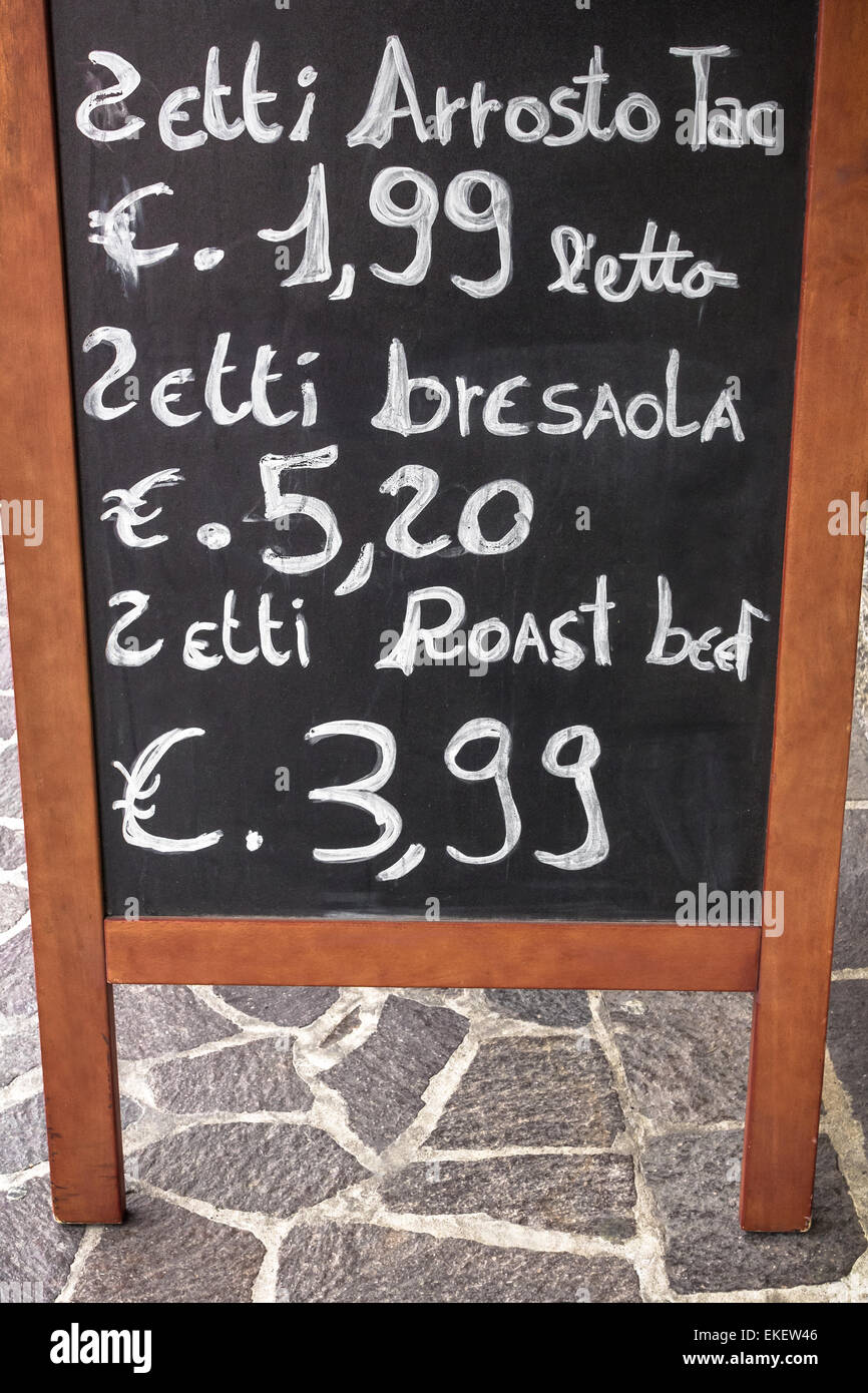 A blackboard used as menu of the day. Stock Photo