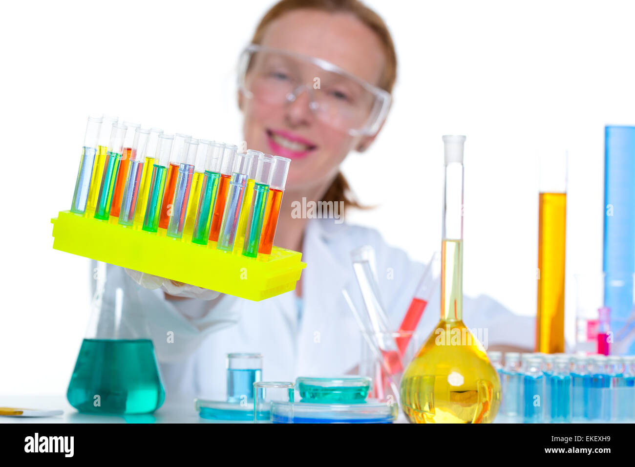 chemical laboratory scientist woman with test tube Stock Photo - Alamy