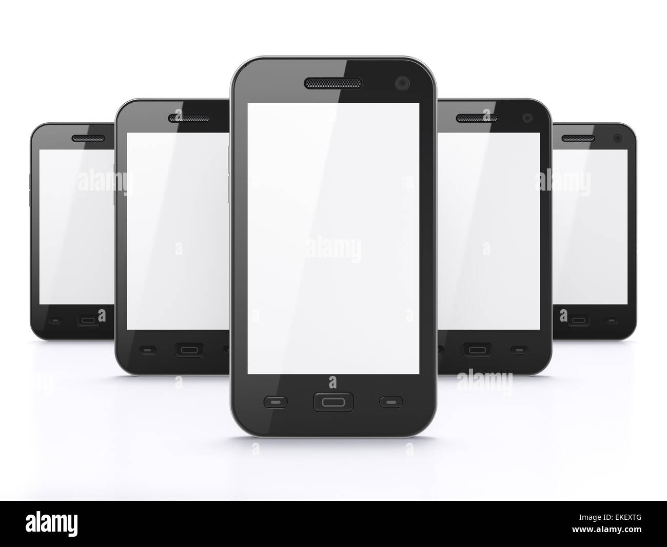 Black smartphones on white background, 3d render Stock Photo