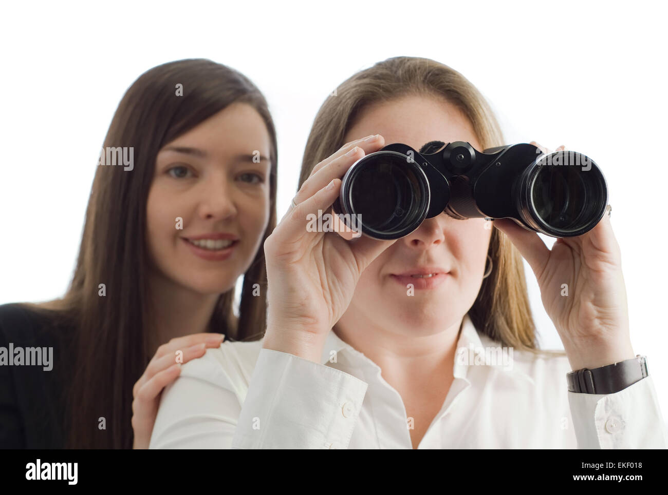Business women with binoculars Stock Photo Alamy