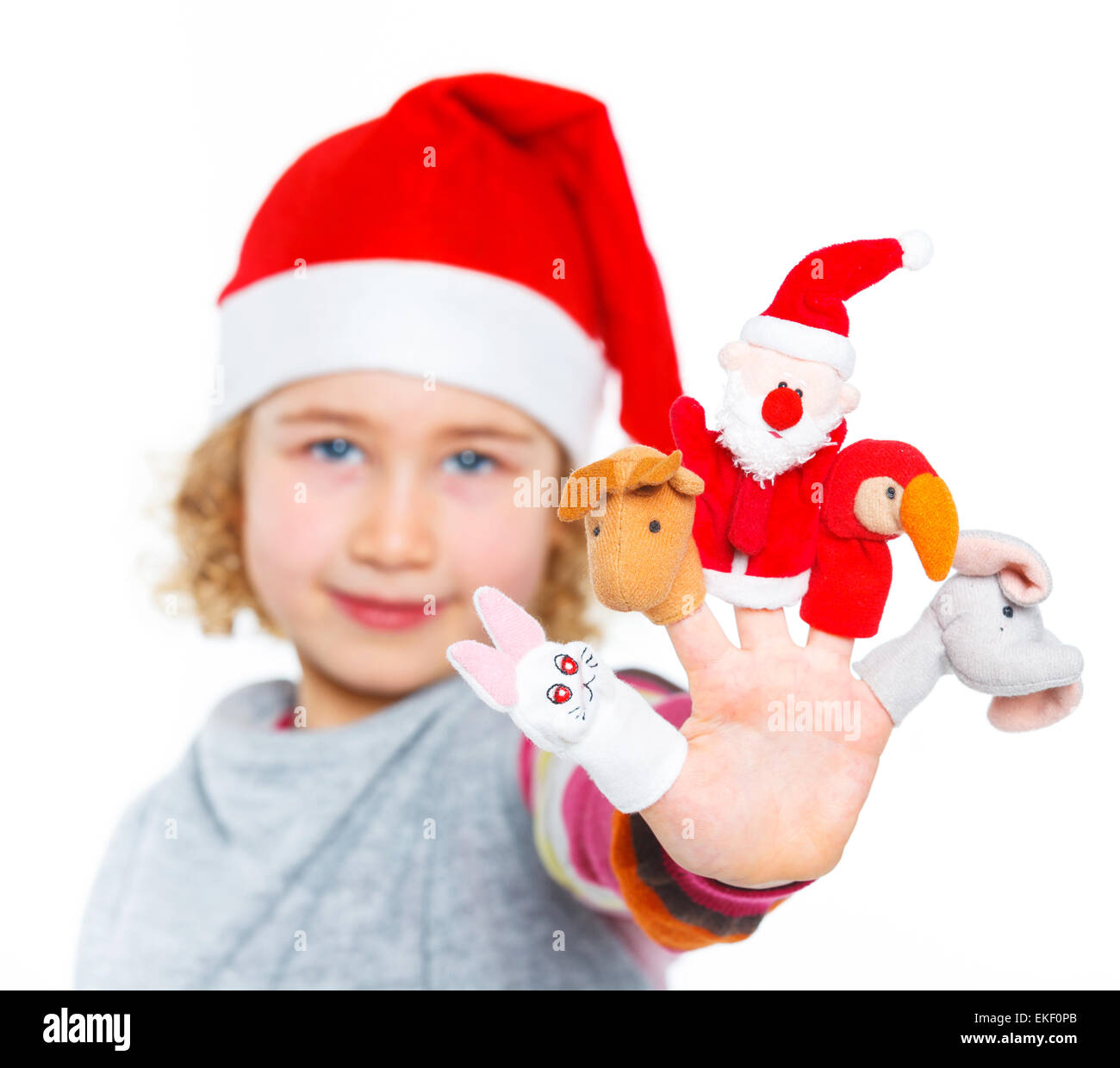 Happy girl playing with finger puppets Stock Photo Alamy