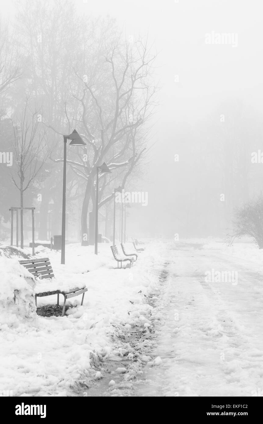 Dark foggy street view Black and White Stock Photos & Images - Alamy