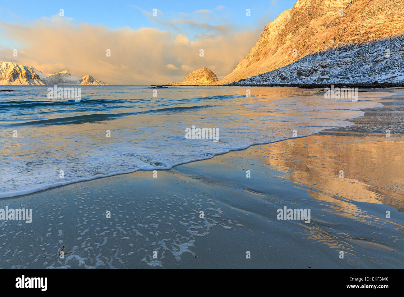 Sunrise at the Lofoten beach Stock Photo - Alamy