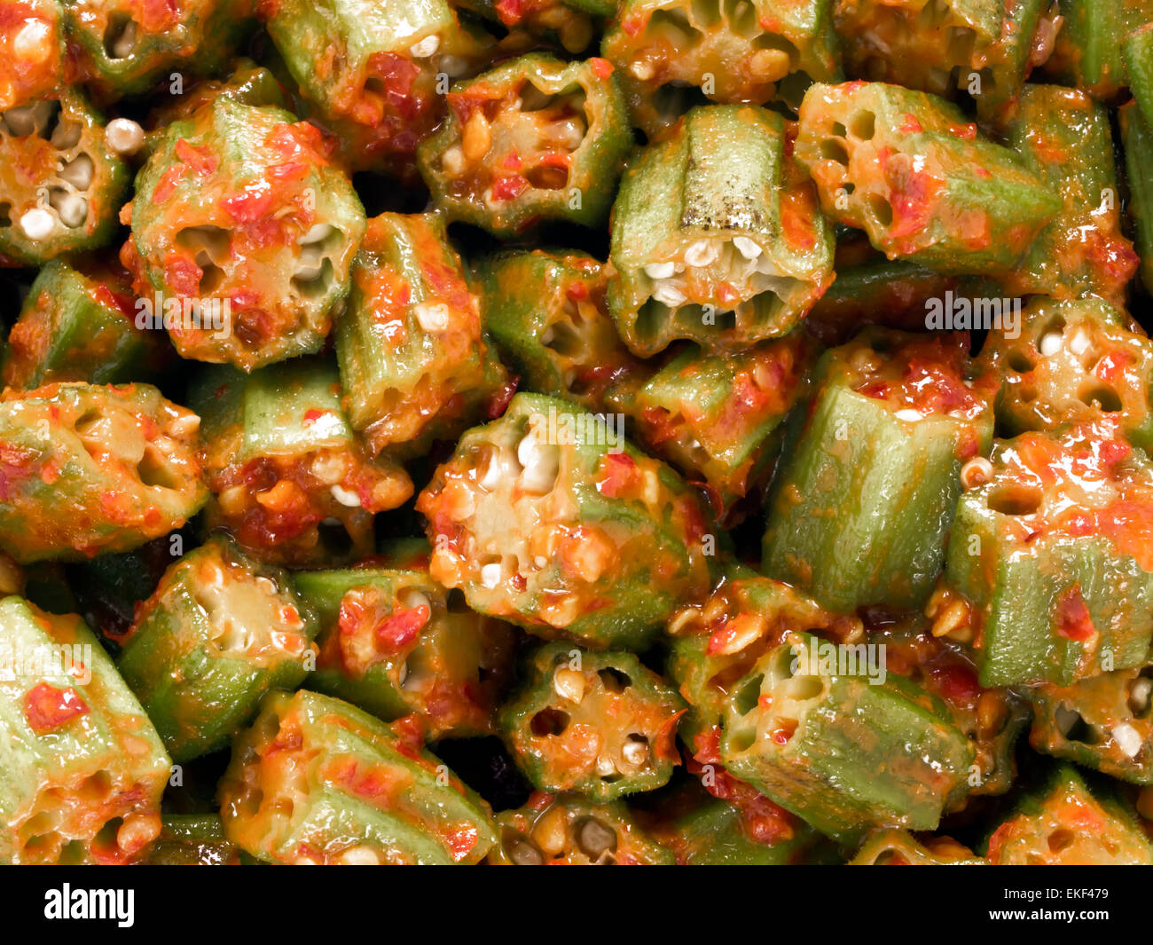 okra in chili shrimp paste Stock Photo Alamy