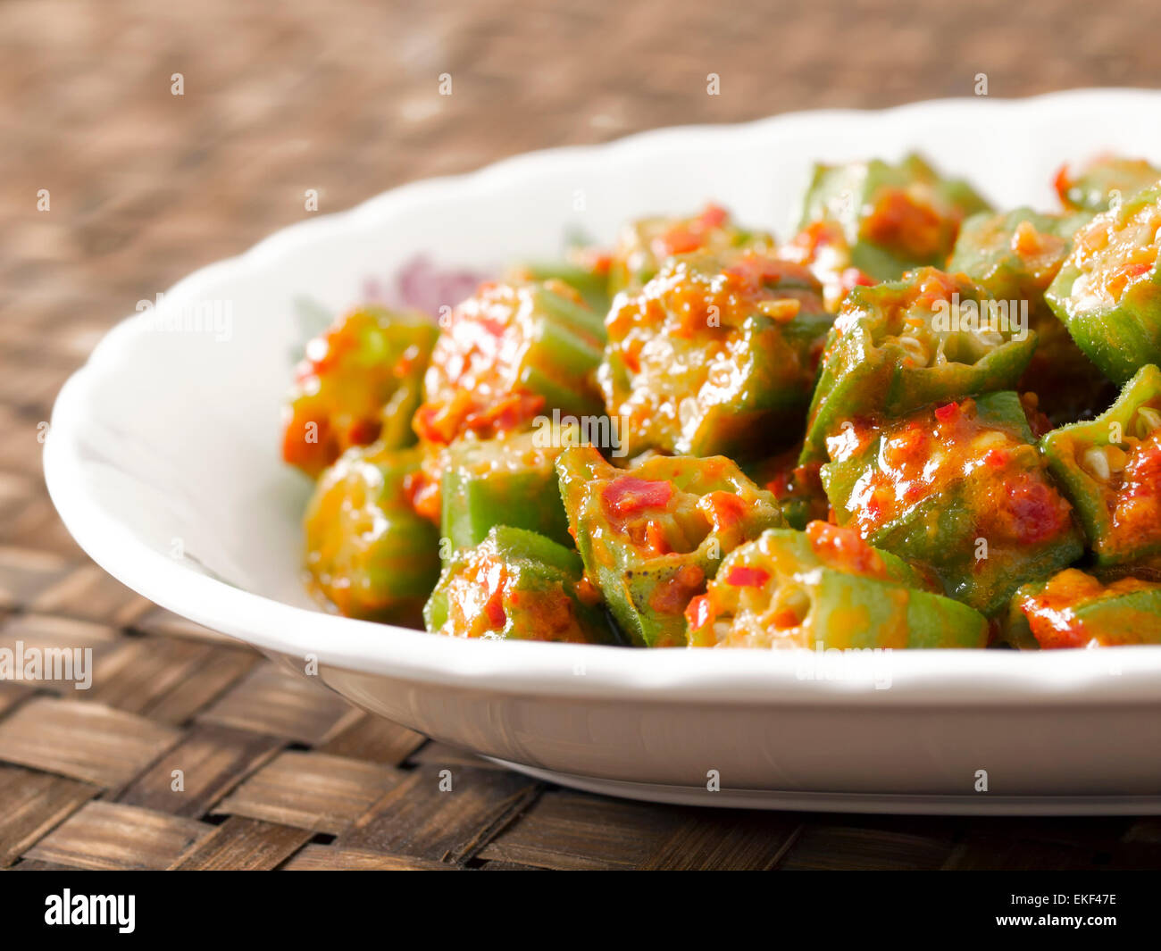 okra in chili shrimp paste Stock Photo Alamy