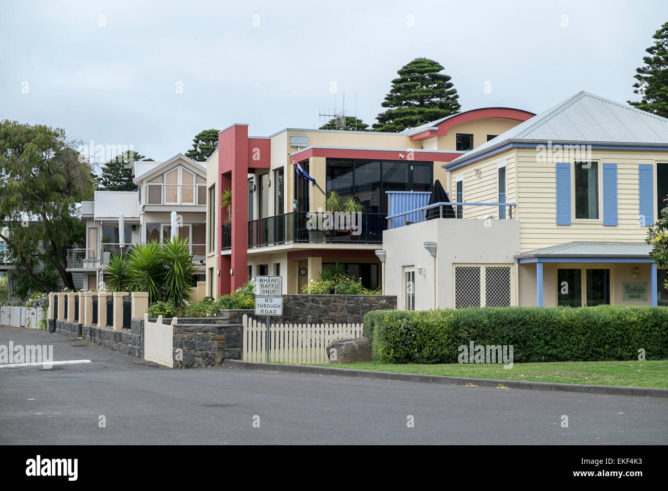 Cottages and homes in the village of Port Fairy on the Moyne River, Victoria Australia Stock Photo