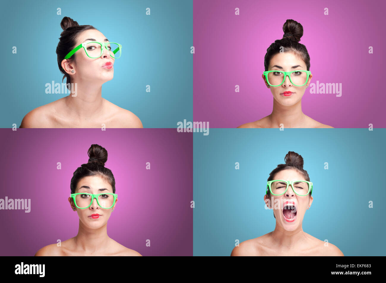 set of girl with different expressions isolated Stock Photo