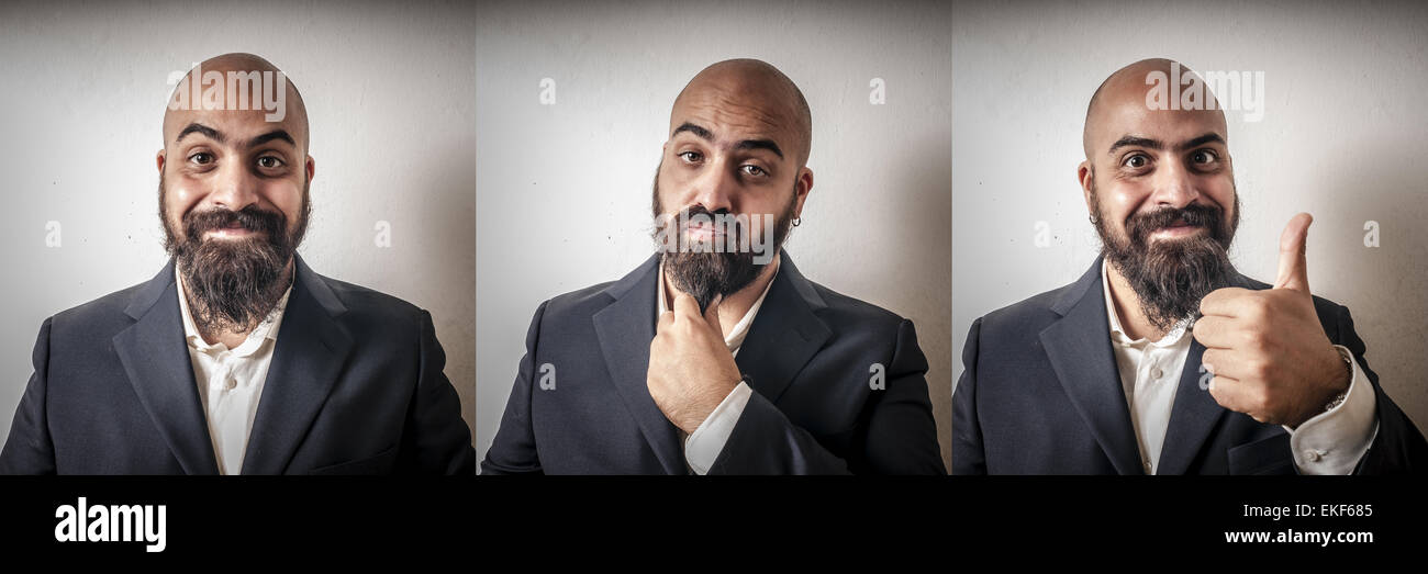 set of elegant bearded man with different expressions Stock Photo