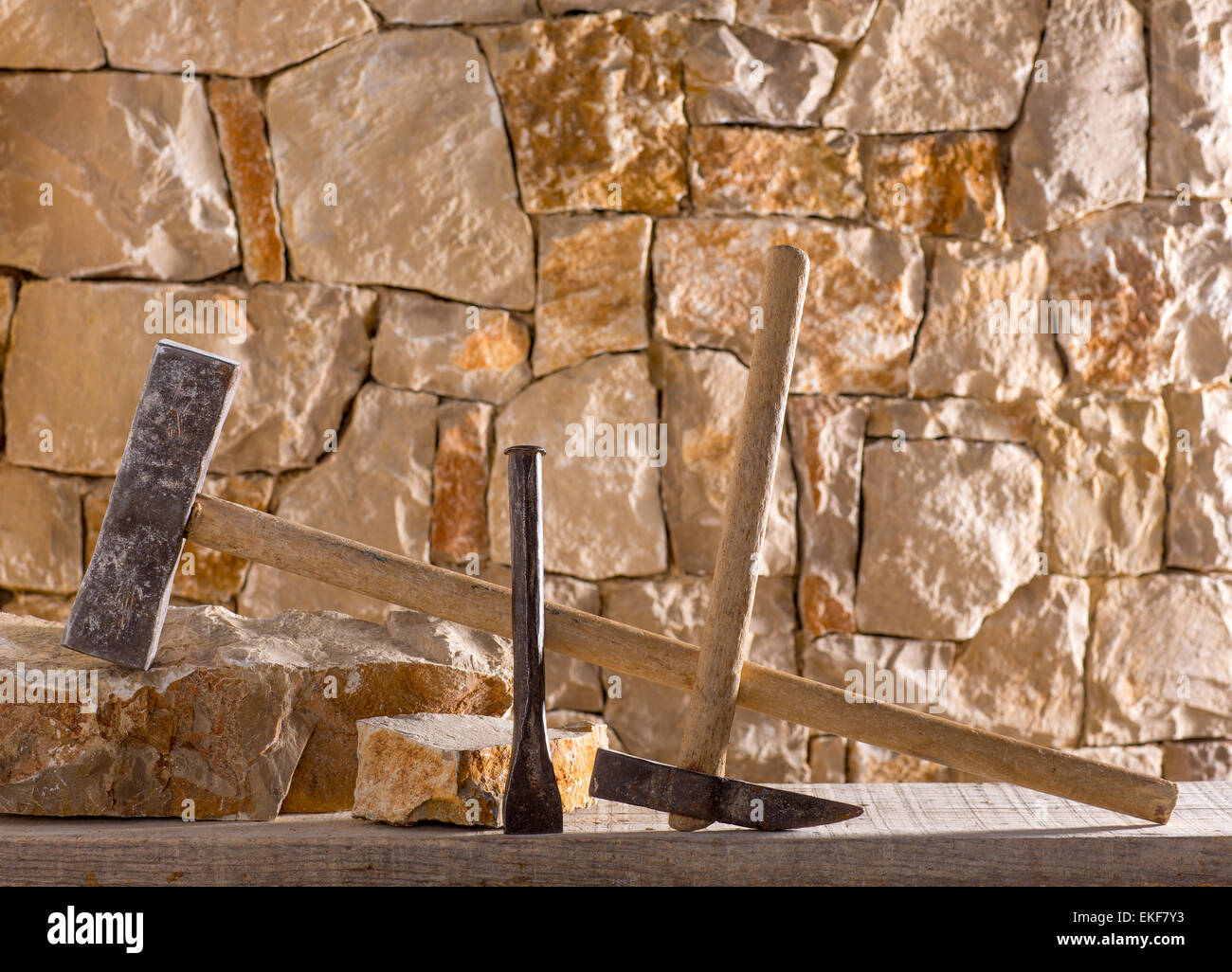 Hammer tools of stonecutter masonry work Stock Photo Alamy