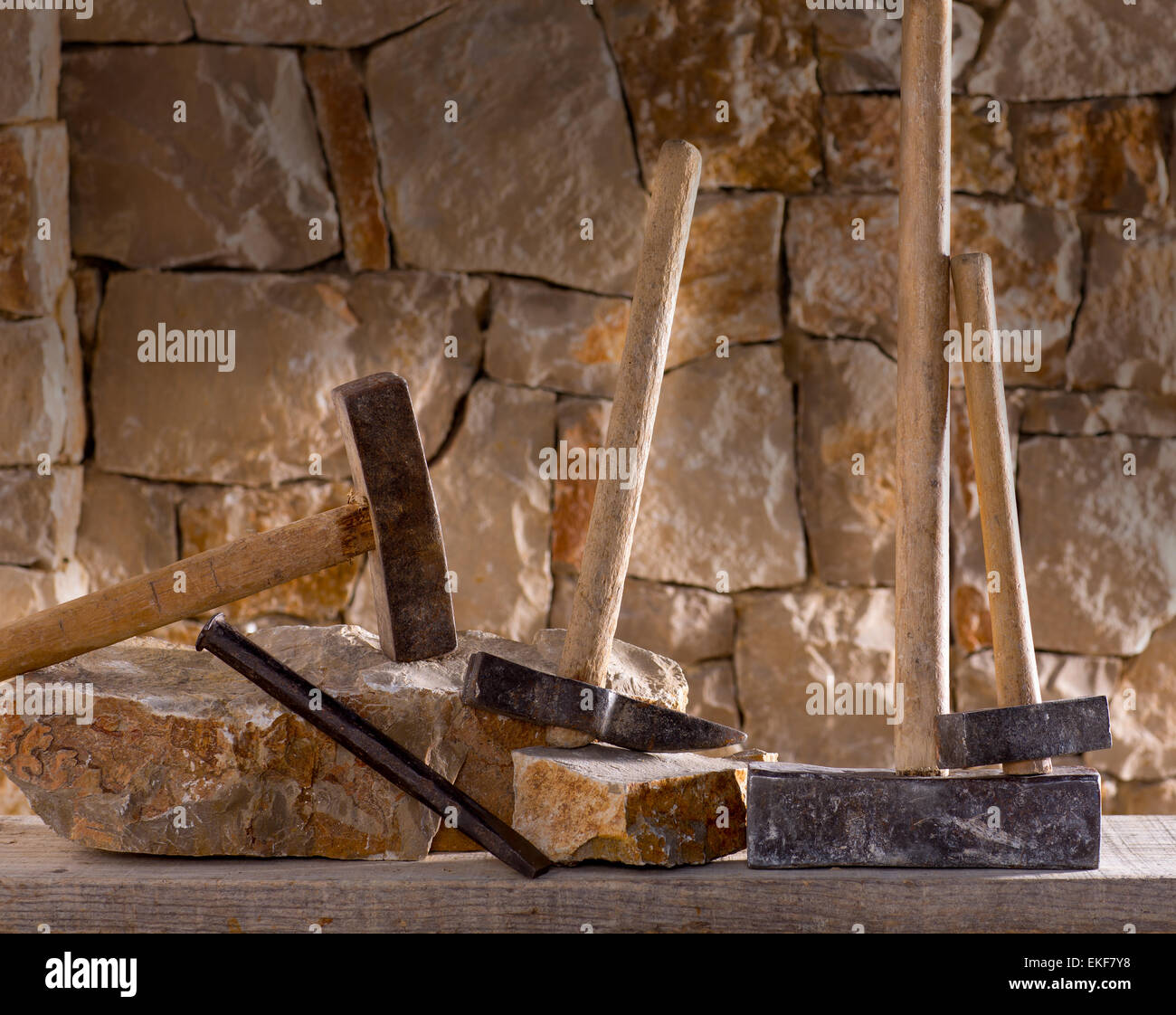Hammer tools of stonecutter masonry work Stock Photo Alamy