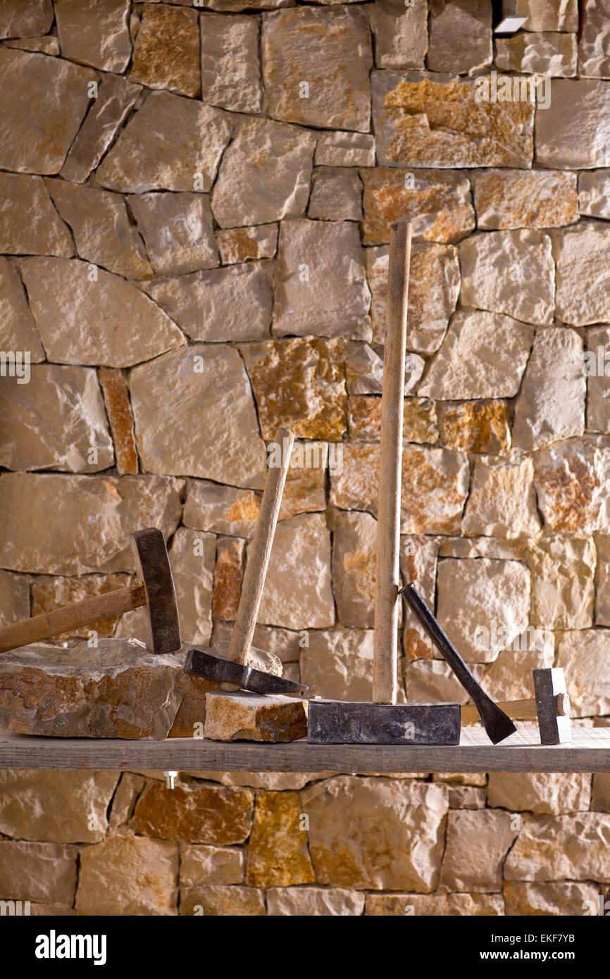 Hammer tools of stonecutter masonry work Stock Photo Alamy