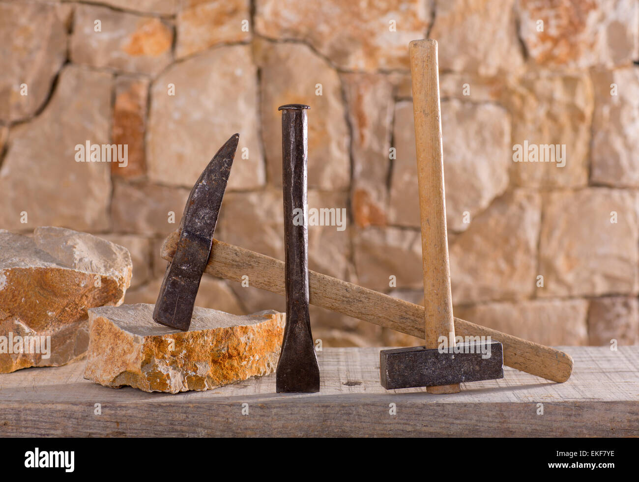 Hammer tools of stonecutter masonry work Stock Photo Alamy