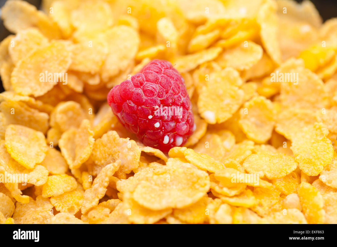 raspberry,milk and flakes in a bowl Stock Photo Alamy