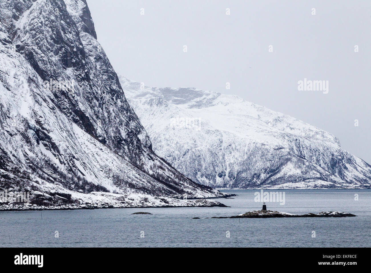 Isolated buildings on the way to Tromso Norway. Stock Photo