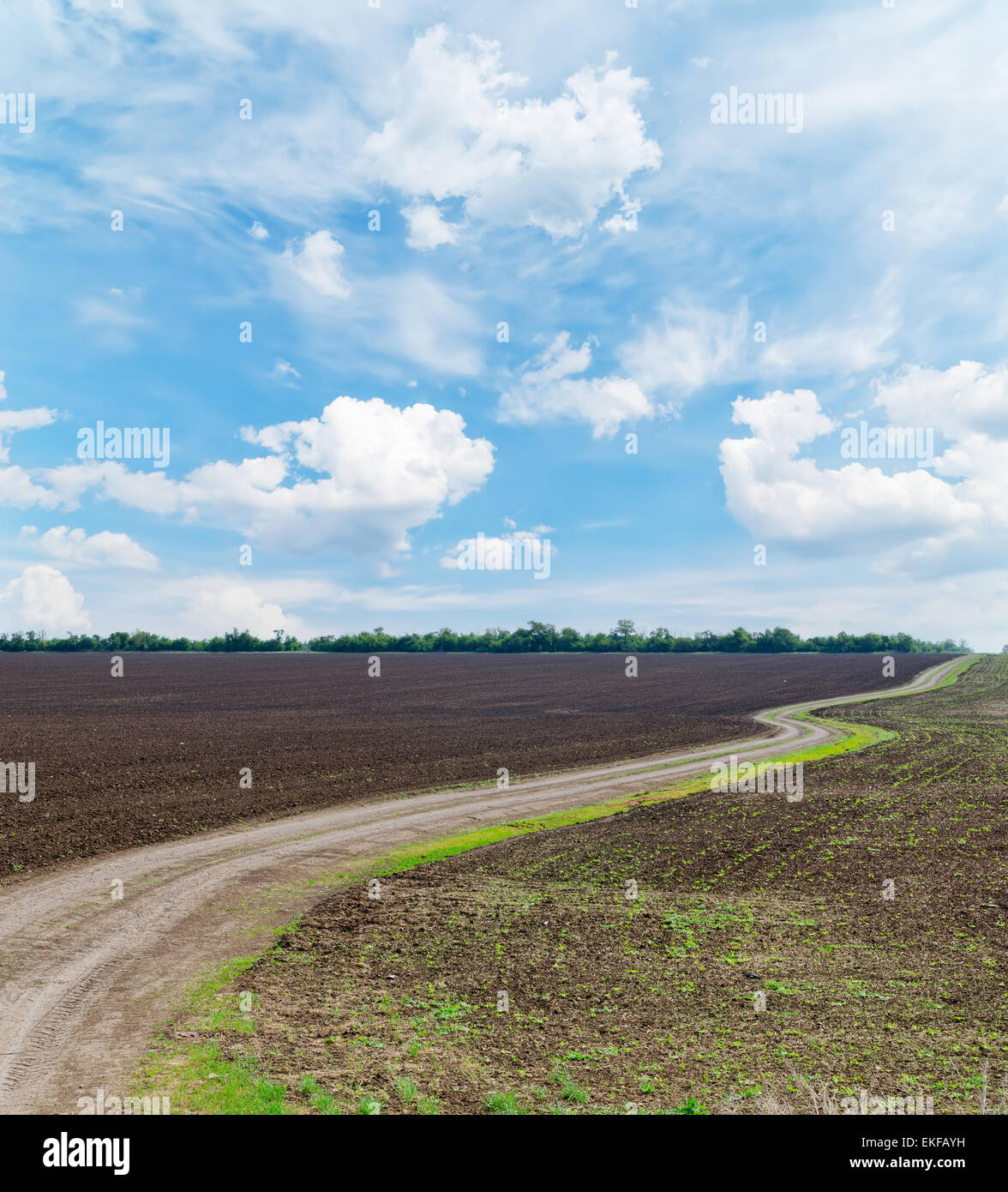 rural road in black agricultural field under cloudy sky Stock Photo - Alamy