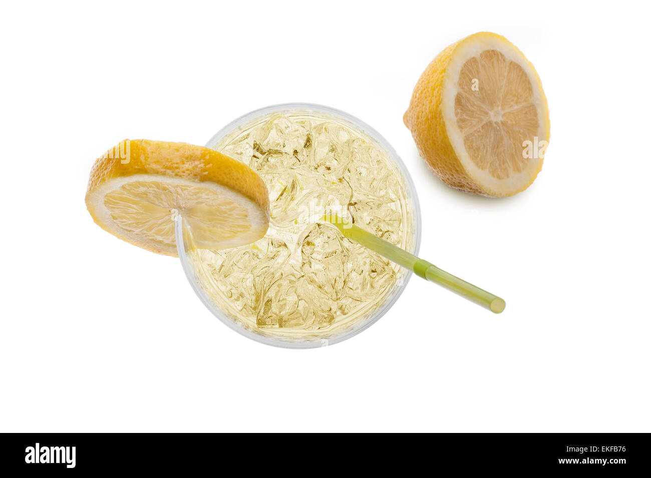 glass full of fresh water with lemon, on white background Stock Photo