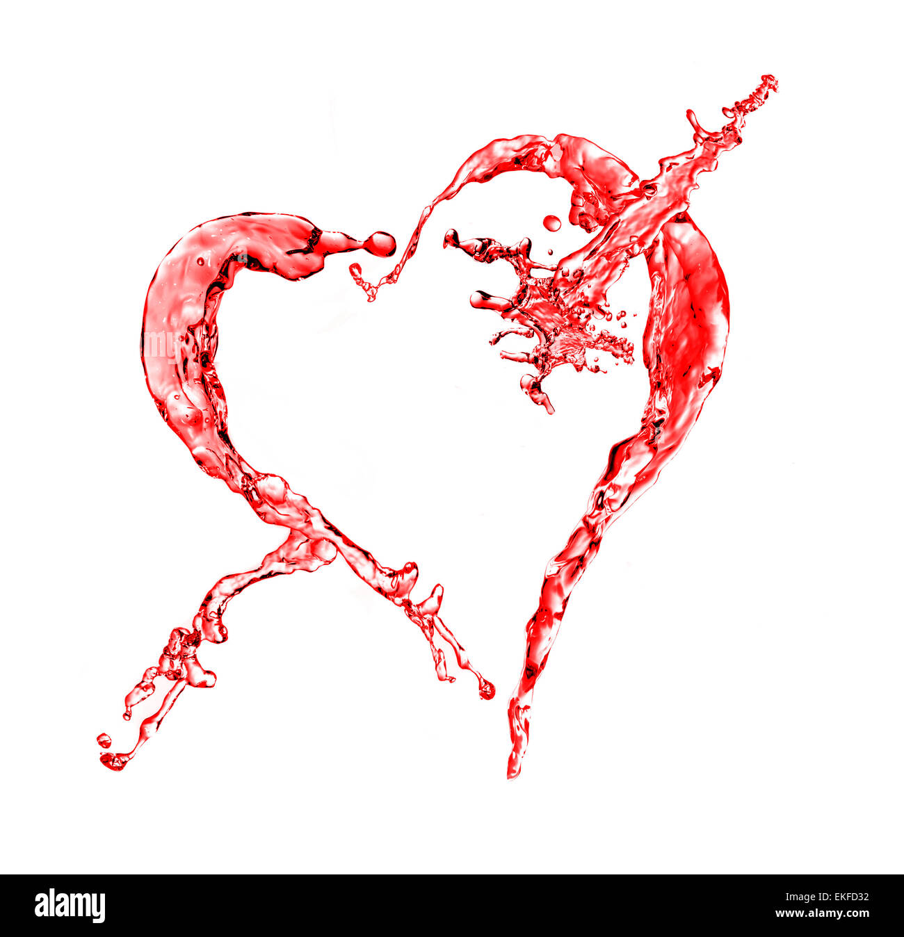 Red water splash heart shape Stock Photo