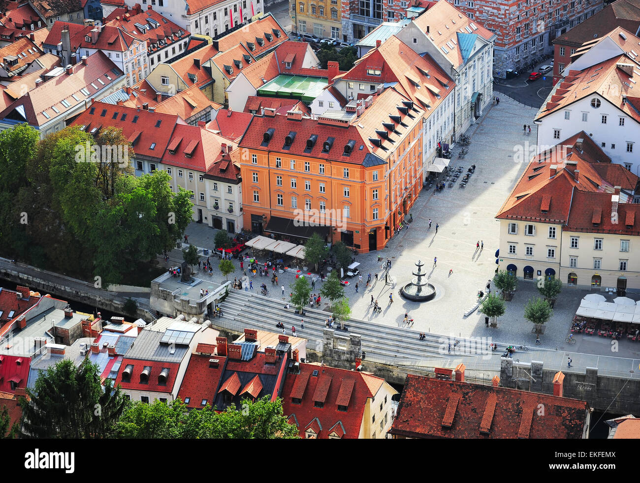 Top view of colorful Ljubljana Old Town. Slovenia Stock Photo