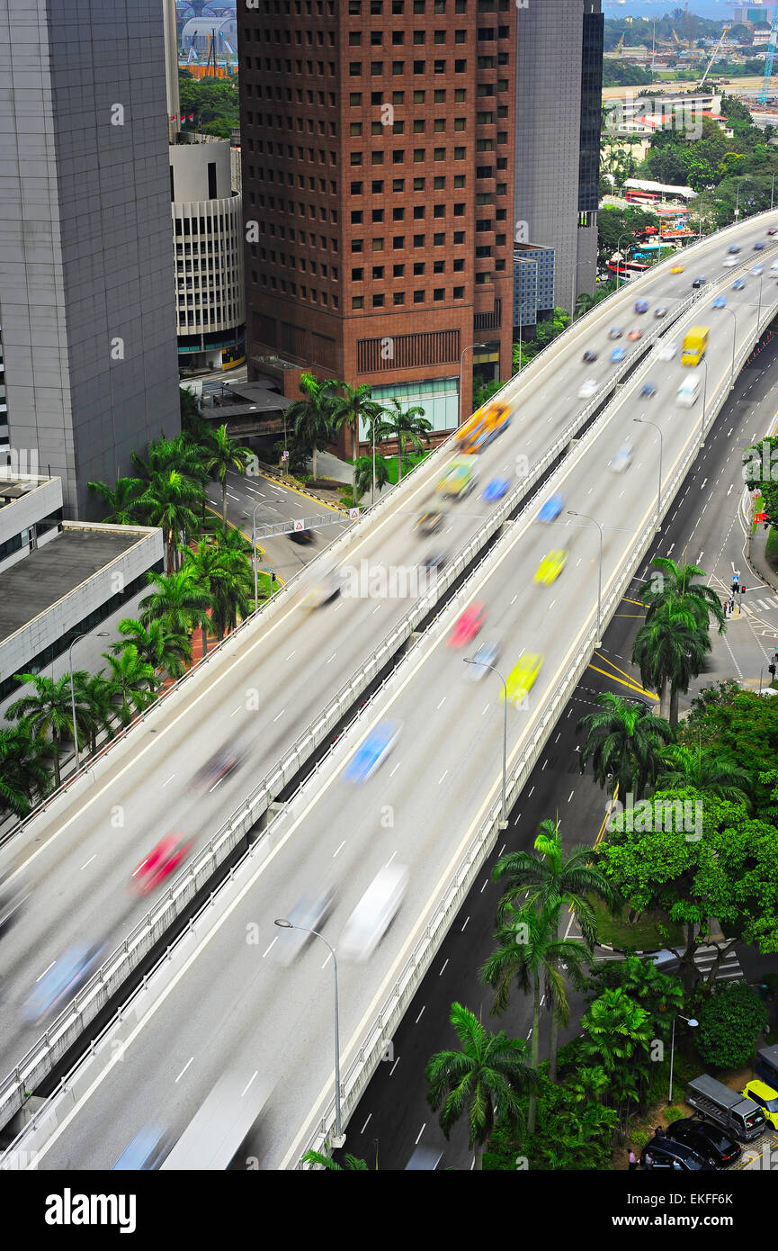 Speed motion on highway in Downtown of Singapore Stock Photo