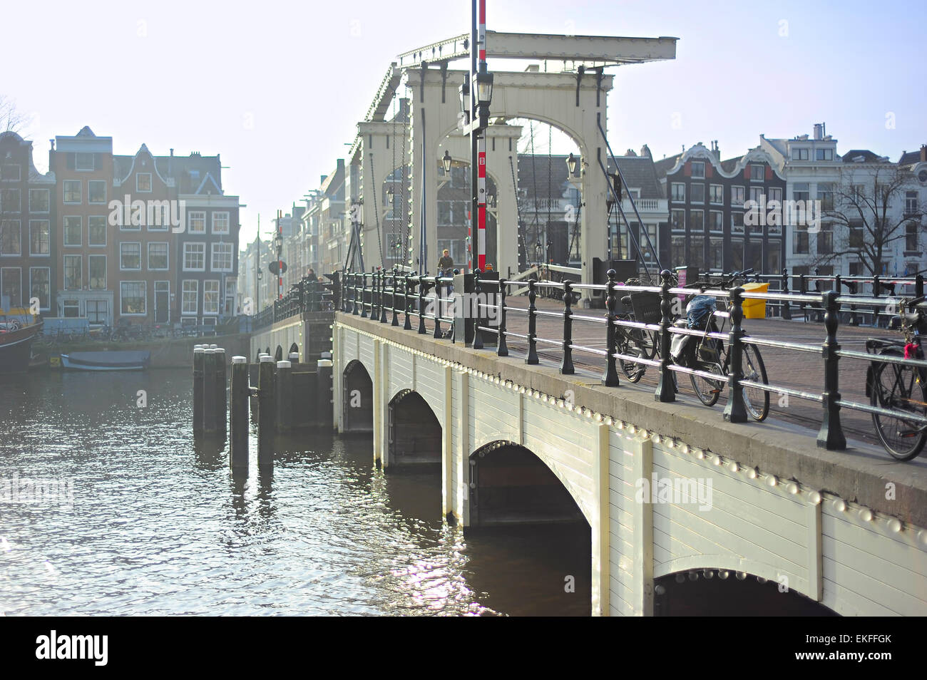 Skinny Bridge - drawbridge over the Amstel river in Amsterdam, Netherlands. Stock Photo