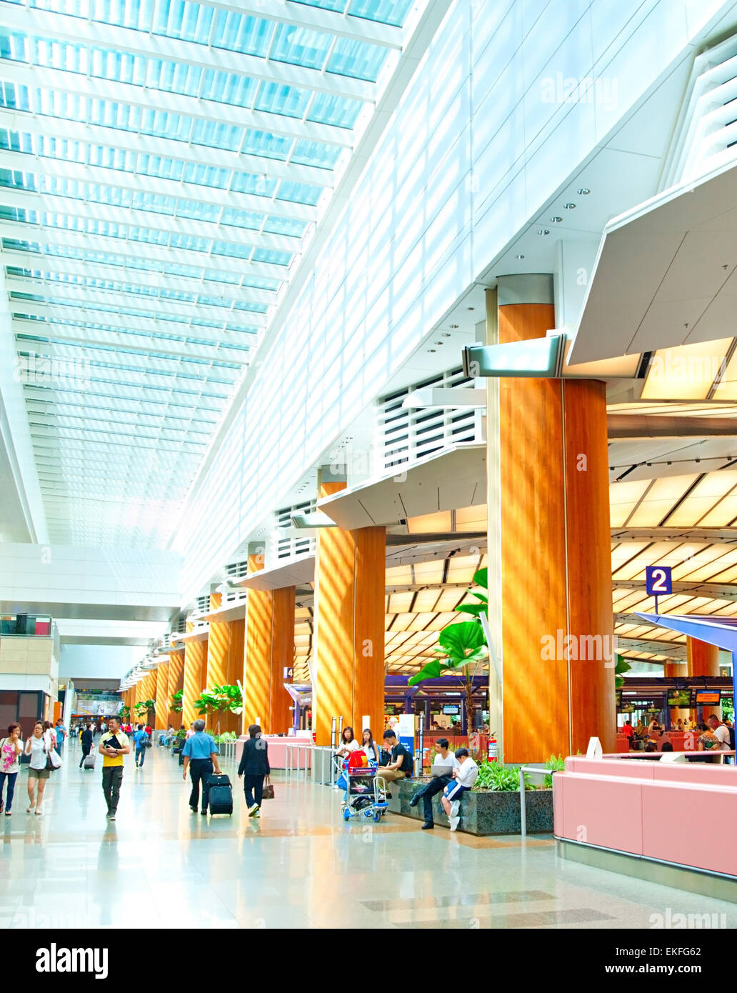 Modern interior of  Changi International Airport in Singapore Stock Photo