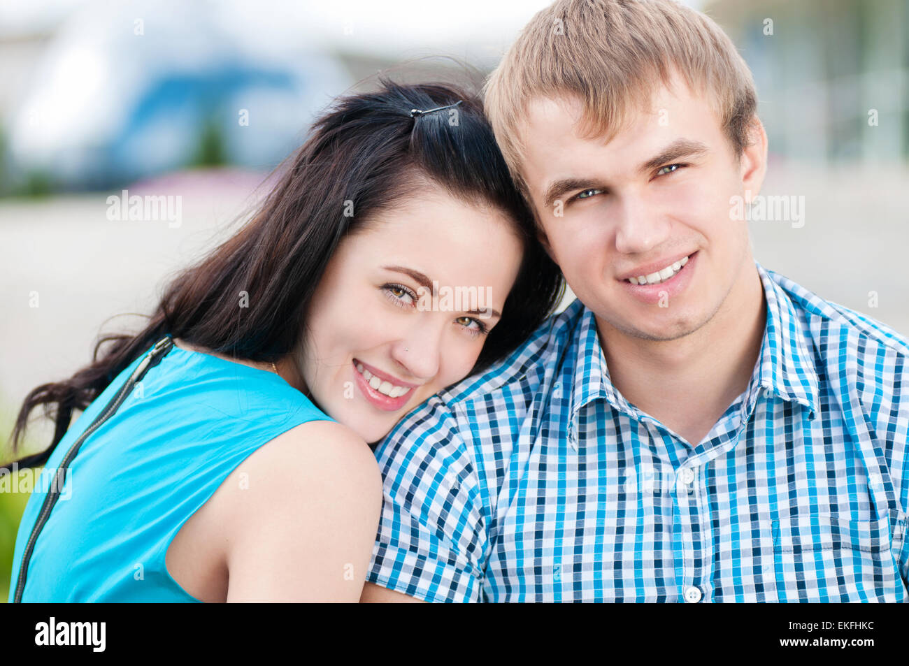 Portrait of a beautiful young happy smiling couple Stock Photo - Alamy