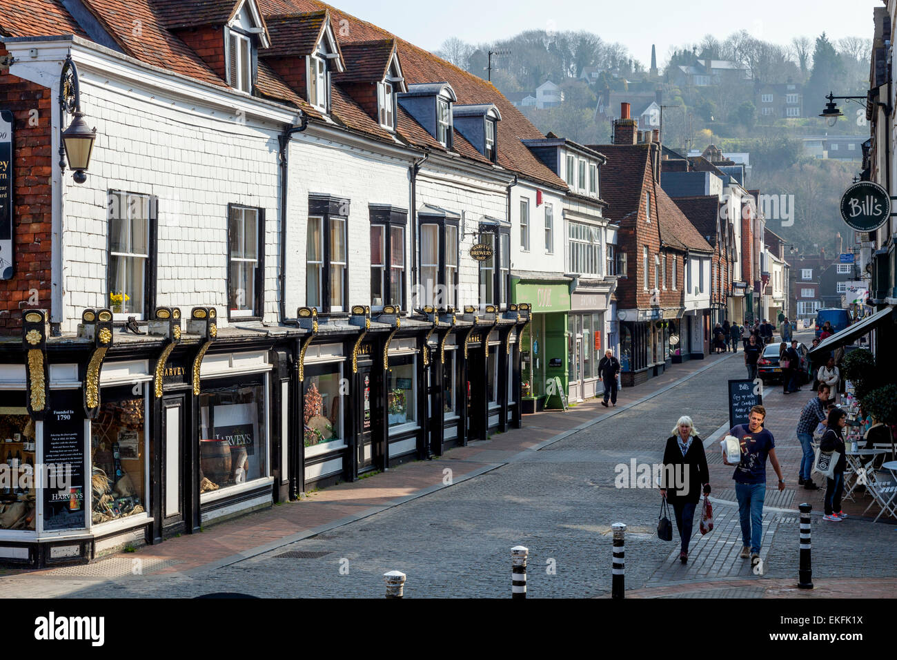 Shops In The High Street, Lewes, East Sussex, UK Stock Photo