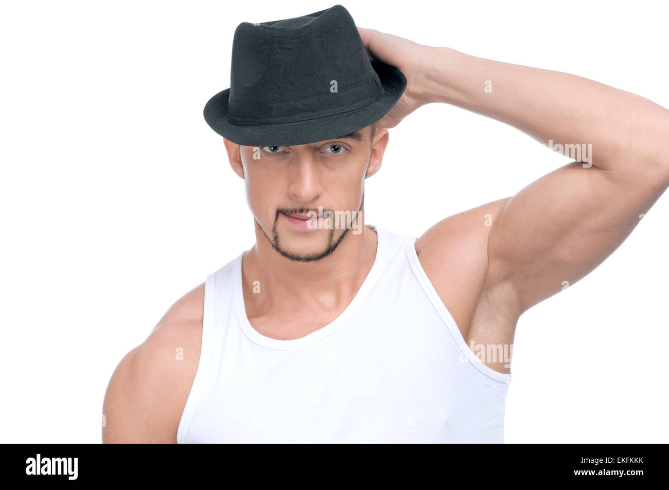 Young handsome man in black hat Stock Photo Alamy
