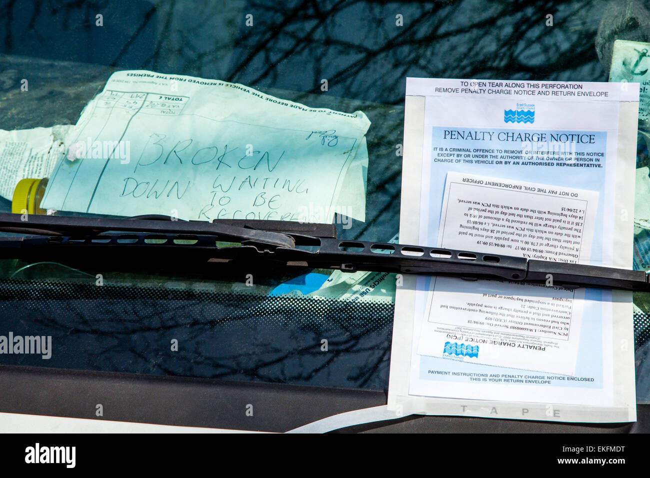 Penalty Charge Notice On A Van Windscreen,  Lewes, Sussex, UK Stock Photo